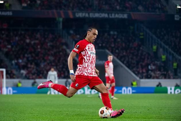 Kiliann Sildillia SC Freiburg, 25 on the ball, GER, SC Freiburg vs West Ham United, Football UEFA Europa League, Round of 16 first leg, 2023 2024 season, 07 03 2024 GER, SC Freiburg vs West Ham United, Football UEFA Europa League, Round of 16 first leg, 2023 2024 season, 07 03 2024 Freiburg Copyright: xEibner-Pressefoto Memmlerx EP_MMR