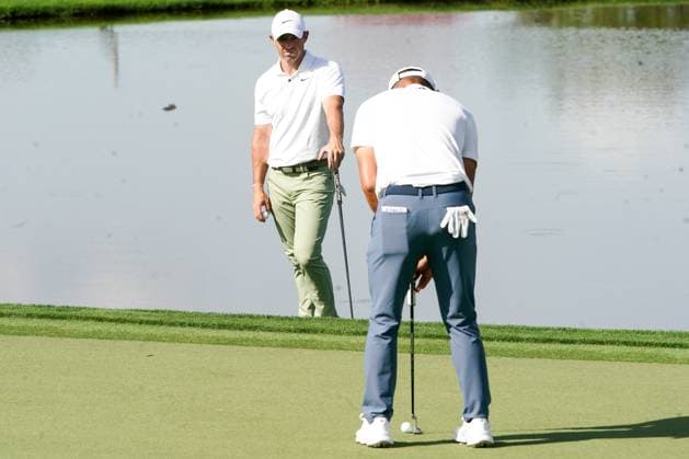 March 7, 2024, Orlando, Florida, United States: Rory McIlroy (L) watches Collin Morikawa putt the 8th green during the first round of the 2024 Arnold Palmer Invitational presented by Mastercard at Bay Hill Club & Lodge. Orlando United States - ZUMAw109 20240307_fap_w109_010 Copyright: xDebbyxWongx