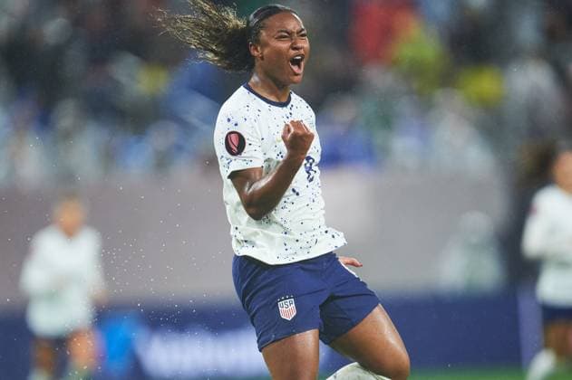RECORD DATE NOT STATED Concacaf W Gold Cup 2024 Canada vs United States Jaedyn Shaw celebrates her goal 0-1 of USA during the Semifinals match between Canada and United States (USA) as part of the Concacaf Womens Gold Cup 2024, at Snapdragon Stadium on March 06, 2024 in San Diego, California, United States. SAN DIEGO CALIFORNIA UNITED STATES  Copyright: xJorgexMartinezx 20240306214727_CWGC_2024_SF_CAN_USA_SHAW25