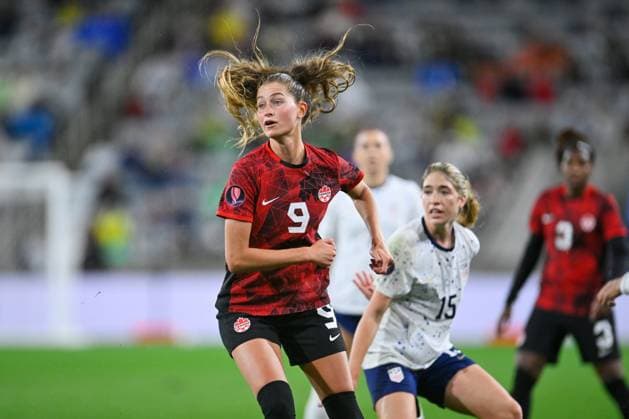 RECORD DATE NOT STATED Concacaf W Gold Cup 2024 Canada 2-2 United States Jordyn Huitema of Canada during the Semifinals match between Canada and United States (USA) as part of the Concacaf Womens Gold Cup 2024, at Snapdragon Stadium on March 06, 2024 in San Diego, California, United States. SAN DIEGO CALIFORNIA UNITED STATES  Copyright: xJorgexMartinezx 20240306224905_CWGC_2024_SF_CAN_USA_HUITEMA104