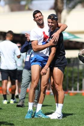 Holger Rune with Novak Djokovic (Ser) TENNIS : Indian Wells 2024 - 07 03 2024 AntoineCouvercelle Panoramic 