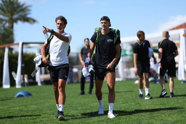 Holger Rune with Patrick Mouratoglou TENNIS : Indian Wells 2024 - 07 03 2024 AntoineCouvercelle Panoramic 