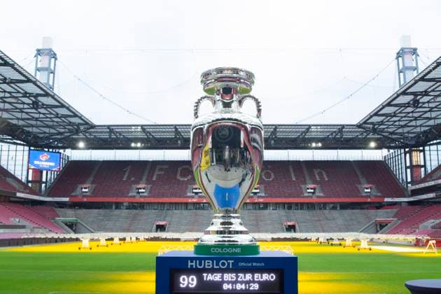 Nancy Faeserï¼aFederal Minister Of The Interior, Visits Rhein Energie Stadium 99 Days Before The UEFA EURO, EM, Europameisterschaft,Fussball 2024 The UEFA Euro 2024 trophy is being displayed at the RheinEnergieStadion while Nancy Faeser, Federal Minister of the Interior, visits the stadium with Cologne Mayor Henriette Reker in Cologne, Germany, on March 7, 2024. Cologne Germany  Copyright: xYingxTangx originalFilename:tang-notitle240307_npn4w.jpg