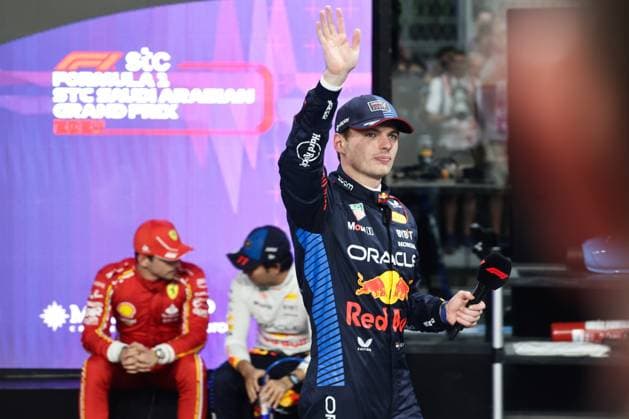 F1 Saudi Arabian Grand Prix 2024 Qualifying Charles Leclerc of Ferrari, Sergio Perez and Max Verstappen of Red Bull Racing after qualifying ahead of the Formula 1 Saudi Arabian Grand Prix at Jeddah Corniche Circuit in Jeddah, Saudi Arabia on March 8, 2024. Jeddah Saudi Arabia  Copyright: xJakubxPorzyckix originalFilename:porzycki-f1saudia240308_npJVL.jpg