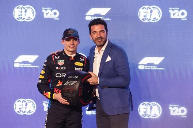 F1 Saudi Arabian Grand Prix 2024 Qualifying Max Verstappen of Red Bull Racing and Gianluigi Buffon after qualifying ahead of the Formula 1 Saudi Arabian Grand Prix at Jeddah Corniche Circuit in Jeddah, Saudi Arabia on March 8, 2024. Jeddah Saudi Arabia  Copyright: xJakubxPorzyckix originalFilename:porzycki-f1saudia240308_npykH.jpg