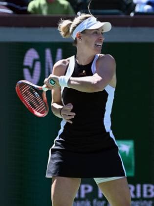 INDIAN WELLS, CA - MARCH 08: Angelique Kerbar (GER) looks down court after returning the ball during a WTA, Tennis Damen tennis match played on March 8, 2024 during the BNP Paribas Open played at the Indian Wells Tennis Garden in Indian Wells, CA. (Photo by John Cordes Icon Sportswire) TENNIS: MAR 08 BNP Paribas Open EDITORIAL USE ONLY Icon506240308016