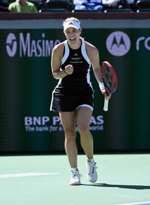 INDIAN WELLS, CA - MARCH 08: Angelique Kerbar (GER) retracts after winning a point during a WTA, Tennis Damen tennis match played on March 8, 2024 during the BNP Paribas Open played at the Indian Wells Tennis Garden in Indian Wells, CA. (Photo by John Cordes Icon Sportswire) TENNIS: MAR 08 BNP Paribas Open EDITORIAL USE ONLY Icon506240308018