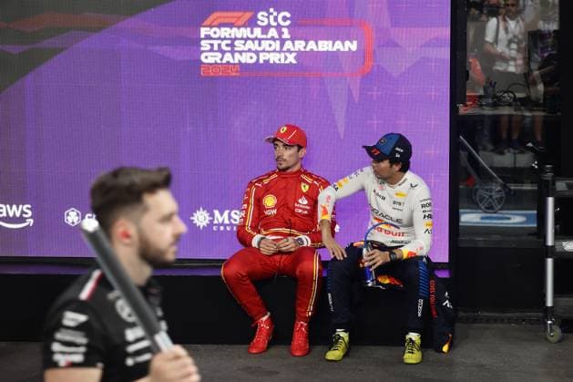 F1 Saudi Arabian Grand Prix 2024 Practice And Qualifying Charles Leclerc of Ferrari and Sergio Perez of Red Bull Racing after qualifying ahead of the Formula 1 Saudi Arabian Grand Prix at Jeddah Corniche Circuit in Jeddah, Saudi Arabia on March 8, 2024. Jeddah Saudi Arabia  Copyright: xJakubxPorzyckix originalFilename:porzycki-f1saudia240308_npeX5.jpg