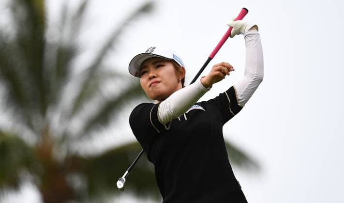 (240309) -- LINGSHUI, March 9, 2024 -- Furue Ayaka of Japan plays a shot during the third round of the Blue Bay LPGA, Golf Damen golf tournament in Lingshui, south China s Hainan Province, March 9, 2024. ) (SP)CHINA-HAINAN-LINGSHUI-GOLF-BLUE BAY LPGA (CN) YangxGuanyu 