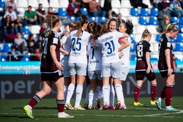 Mara Alber TSG Hoffenheim, 11 , Jana Feldkamp TSG Hoffenheim, 31 , Fabienne Dongus TSG Hoffenheim, 33 , Melissa Koessler TSG Hoffenheim, 25 , Marta Cazalla Garcia TSG Hoffenheim, 15 and team celebrate the goal for 1 0, GER, TSG 1899 Hoffenheim vs 1 FC Nuernberg, Football Google Pixel Frauen Bundesliga, 15 Spieltag, Saison 2023 2024, 09 03 2024 DFB regulations prohibit any use of photographs as image sequences and or quasi video GER, TSG 1899 Hoffenheim vs 1 FC Nuernberg, Fußball Google Pixel Frauen Bundesliga, 15 Spieltag, Saison 2023 2024, 09 03 2024 Hoffenheim Copyright: xEibner-Pressefoto Memmlerx EP_MMR
