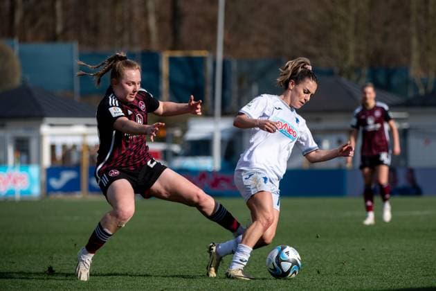 Ereleta Memeti TSG Hoffenheim, 07 in duel with Selma Magnusdottir FC Nuernberg, 37 , GER, TSG 1899 Hoffenheim vs 1 FC Nuernberg, Football Google Pixel Frauen Bundesliga, 15 Spieltag, Saison 2023 2024, 09 03 2024 DFB regulations prohibit any use of photographs as image sequences and or quasi video GER, TSG 1899 Hoffenheim vs 1 FC Nuernberg, Football Google Pixel Frauen Bundesliga, 15 Spieltag, Saison 2023 2024, 09 03 2024 Hoffenheim Copyright: xEibner-Pressefoto Memmlerx EP_MMR