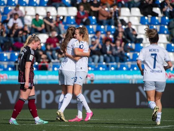 Mara Alber TSG Hoffenheim, 11 , Fabienne Dongus TSG Hoffenheim, 33 celebrating the goal for 1 0, Selma Magnusdottir FC Nuernberg, 37 annoyed, GER, TSG 1899 Hoffenheim vs 1 FC Nuernberg, Football Google Pixel Womens Bundesliga, Matchday 15, Saison 2023 2024, 09 03 2024 DFB regulations prohibit any use of photographs as image sequences and or quasi video GER, TSG 1899 Hoffenheim vs 1 FC Nuernberg, Fußball Google Pixel Frauen Bundesliga, 15 Spieltag, Saison 2023 2024, 09 03 2024 Hoffenheim Copyright: xEibner-Pressefoto Memmlerx EP_MMR