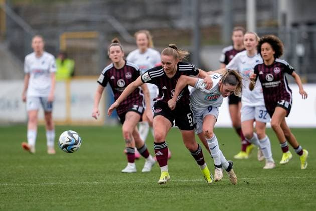v li Alina Mailbeck FCN, 5 , Jill Janssens TSG, 9 , duel, duel, tackle, tackling, dynamics, action, action, 09 03 2024, Sinsheim Hoffenheim Germany , Football, Google Pixel Women Bundesliga, TSG 1899 Hoffenheim 1 FC Nürnberg, DFB DFL REGULATIONS PROHIBIT ANY USE OF PHOTOGRAPHS AS IMAGE SEQUENCES AND OR QUASI VIDEO xozx