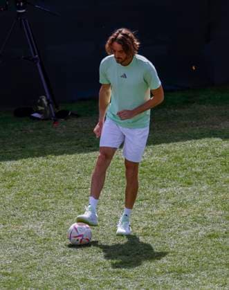March 09, 2024 Stefanos Tsitsipas of Greece kicks a soccer ball during the BNP Paribas Open in Indian Wells, CA. CSM Indian Wells United States of America - ZUMAc04_ 20240309_zma_c04_161 Copyright: xCharlesxBausx