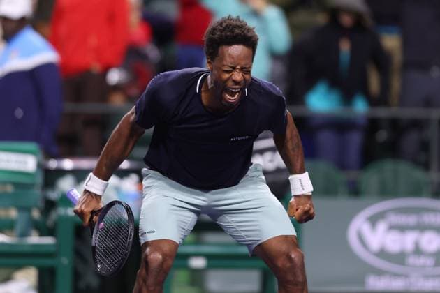 Gael Monfils defeating Hubert Hurkacz (Pol) TENNIS : Indian Wells 2024 - 09 03 2024 AntoineCouvercelle Panoramic 