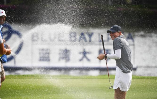 (240310) -- LINGSHUI, March 10, 2024 -- Bailey Tardy of the United States celebrates after winning the Blue Bay LPGA, Golf Damen golf tournament in Lingshui, south China s Hainan Province, March 10, 2024. ) (SP)CHINA-HAINAN-LINGSHUI-GOLF-BLUE BAY LPGA (CN) YangxGuanyu 