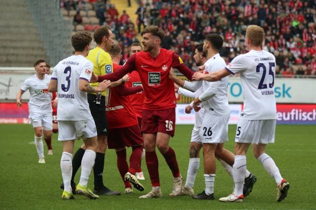 10 03 2024, xmohx, Soccer 2 Bundesliga, 1 FC Kaiserslautern VfL Osnabrück emspor, v l Rudelbildung DFL DFB REGULATIONS PROHIBIT ANY USE OF PHOTOGRAPHS as IMAGE SEQUENCES and or QUASI VIDEO Kaiserslautern