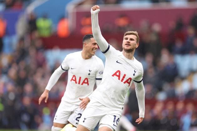 Bilder des Jahres 2024, Sport 03 März Sport Themen der Woche KW10 Sport Bilder des Tages Timo Werner of Tottenham Hotspur scores a goal and celebrates 0-4. Aston Villa v Tottenham Hotspur, Premier League, Football, Villa Park, Birmingham, UK - 10 Mar 2024 EDITORIAL USE ONLY No use with unauthorised audio, video, data, fixture lists, club league logos or live services. Online in-match use limited to 120 images, no video emulation. No use in betting, games or single club league player publications.  Copyright: xRyanxBrowne Shutterstockx 14381505dc