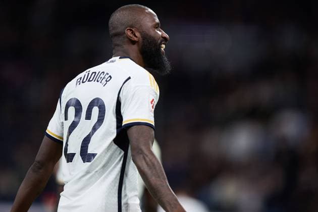 Antonio Rudiger of Real Madrid CF celebrates his goal during the LaLiga EA Sports match between Real Madrid CF and Celta de Vigo at Estadio Santiago Bernabeu on March 10, 2024 in Madrid, Spain. (Photo by: LGM Panoramic) FOOTBALL : Real Madrid vs Celta de Vigo - LaLiga EA Sports - 10 03 2024 LGM Panoramic 
