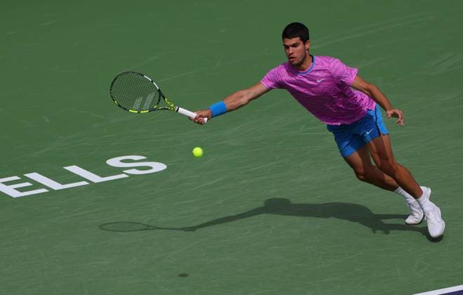 Carlos Alcaraz of Spain in action BNP Paribas Open, Tennis, Day 5, Indian Wells Tennis Garden, California, USA - 10 Mar 2024  Copyright: xEllaxLing Shutterstockx 14381610bf