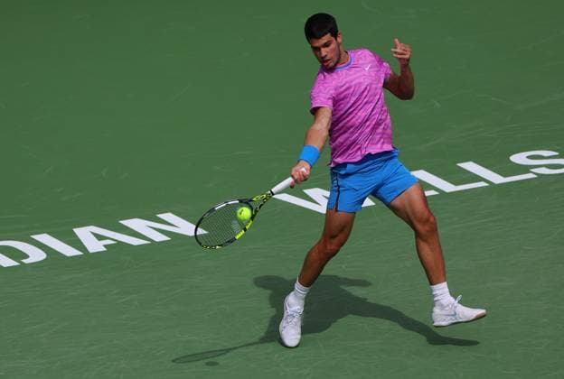 Carlos Alcaraz of Spain in action BNP Paribas Open, Tennis, Day 5, Indian Wells Tennis Garden, California, USA - 10 Mar 2024  Copyright: xEllaxLing Shutterstockx 14381610bx