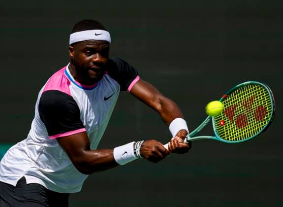 March 10, 2024 Frances Tiafoe returns a shot Stefanos Tsitsipas of Greece during the BNP Paribas Open in Indian Wells, CA. CSM Indian Wells United States of America - ZUMAc04_ 20240310_zma_c04_124 Copyright: xCharlesxBausx