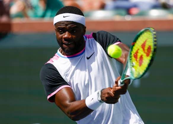 March 10, 2024 Frances Tiafoe returns a shot Stefanos Tsitsipas of Greece during the BNP Paribas Open in Indian Wells, CA. CSM Indian Wells United States of America - ZUMAc04_ 20240310_zma_c04_129 Copyright: xCharlesxBausx