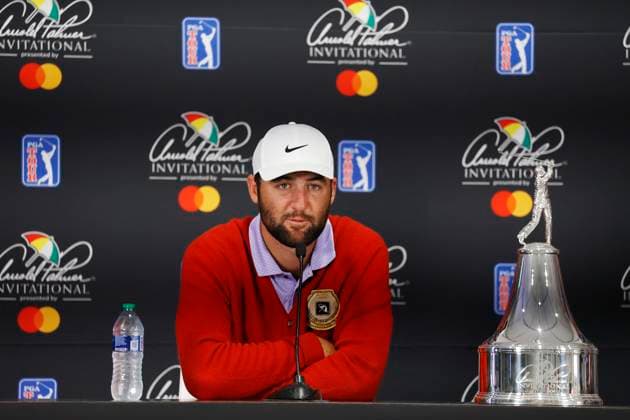 ORLANDO, FL - MARCH 10: PGA, Golf Herren golfer Scottie Scheffler speaks at a press conference, PK, Pressekonferenz after winning the Arnold Palmer Invitational presented by MasterCard at the Arnold Palmer s Bay Hill Club & Lodge on March 10, 2024, in Orlando, Florida. (Photo by Brian Spurlock Icon Sportswire) GOLF: MAR 10 PGA Arnold Palmer Invitational presented by Mastercard EDITORIAL USE ONLY Icon24031076