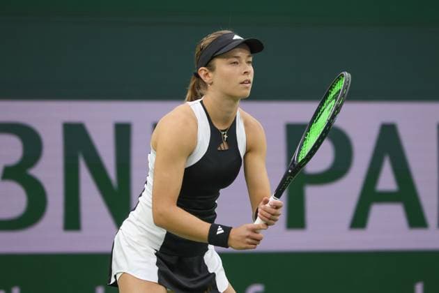 INDIAN WELLS, CA - MARCH 10: Katie Volynets (USA) receives serve during the BNP Paribas Open on March 10, 2024 at Indian Wells Tennis Garden in Indian Wells, CA. (Photo by George Walker Icon Sportswire) TENNIS: MAR 10 BNP Paribas Open EDITORIAL USE ONLY Icon240310116