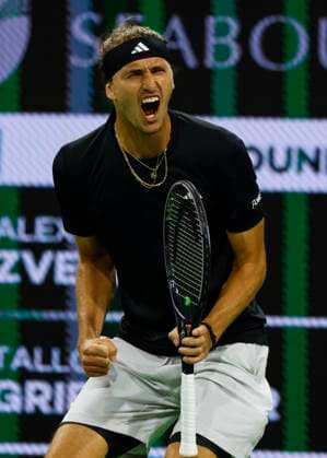 March 10, 2024 Alexander Zverev of Germany reacts to winning the first set against Tallon Griekspoor of the Netherlands during the BNP Paribas Open in Indian Wells, CA. CSM Indian Wells United States of America - ZUMAc04_ 20240310_zma_c04_378 Copyright: xCharlesxBausx