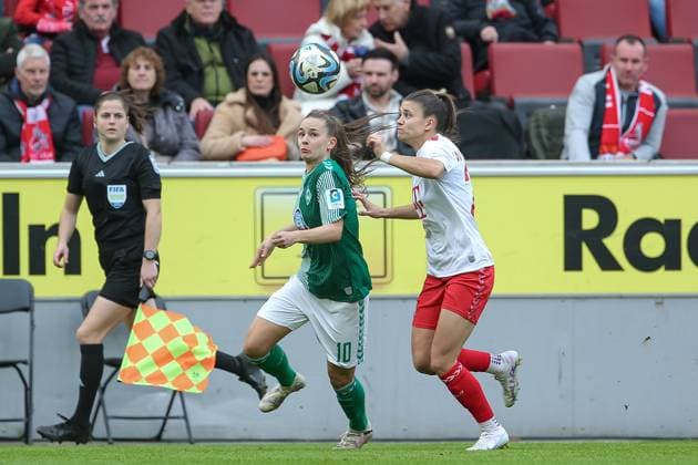 from left Tuana Mahmoud geb Keles, SV Werder Bremen, 10 and Martyna Wiankowska 1 FC Köln, 26 in duel, duel, dynamics, action, action, game scene, THE DFB GUIDELINES PROHIBIT ANY USE OF PHOTOGRAPHS AS IMAGE SEQUENCES AND OR QUASI VIDEO DFB REGULATIONS PROHIBIT ANY USE OF PHOTOGRAPHS AS IMAGE SEQUENCES AND OR QUASI VIDEO , 10 03 2024, Cologne Germany , Football, Google Pixel Women Bundesliga, 1 FC Köln SV Werder Bremen xobx