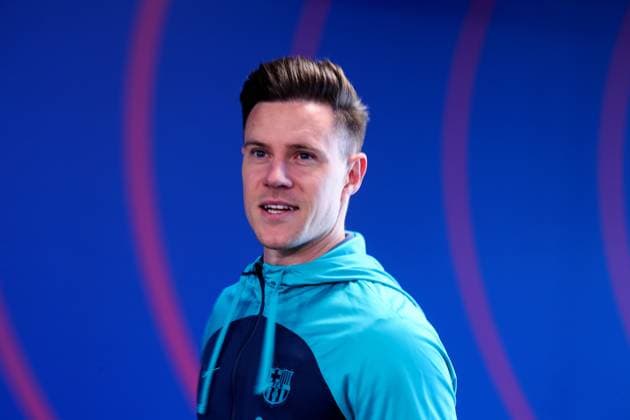 Sport Bilder des Tages FC Barcelona, Barca Training Session And press conference, PK, Pressekonferenz - UEFA Champions League 2023 24 Marc Andre ter Stegen is speaking during the press conference prior to the UEFA Champions League match against SSC Napoli in Barcelona, Spain, on March 11, 2024. Barcelona Barcelona Spain  Copyright: xUrbanandsportx originalFilename:urbanandsport-terstege240311_nprXb.jpg