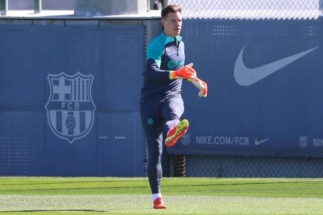 FC Barcelona, Barca Training Session And press conference, PK, Pressekonferenz - UEFA Champions League 2023 24 Marc Andre ter Stegen is participating in the training session before the UEFA Champions League match against SSC Napoli in Barcelona, Spain, on March 11, 2024. Barcelona Barcelona Spain  Copyright: xUrbanandsportx originalFilename:urbanandsport-fcbarcel240311_npE4d.jpg