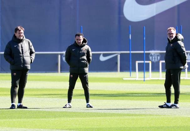 FC Barcelona, Barca Training Session And press conference, PK, Pressekonferenz - UEFA Champions League 2023 24 Oscar Hernandez, Sergio Alegre, and Xavi Hernandez are participating in a training session before the UEFA Champions League match against SSC Napoli in Barcelona, Spain, on March 11, 2024. Barcelona Barcelona Spain  Copyright: xUrbanandsportx originalFilename:urbanandsport-fcbarcel240311_npBGE.jpg