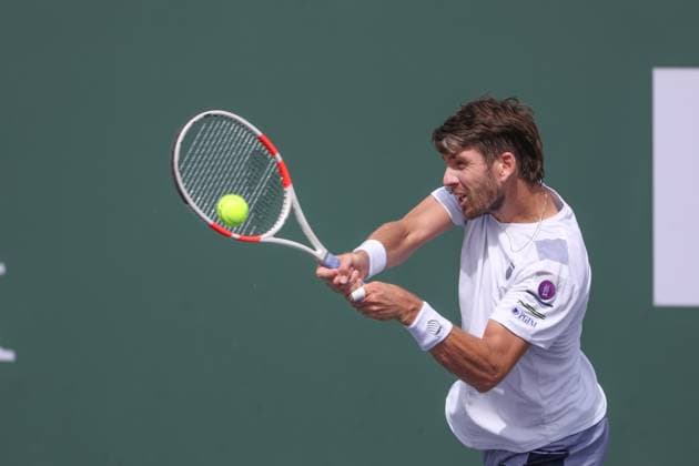 INDIAN WELLS, CA - MARCH 11: Cameron Norrie (GBR) hits a backhand during the BNP Paribas Open on March 11, 2024 at Indian Wells Tennis Garden in Indian Wells, CA. (Photo by George Walker Icon Sportswire) TENNIS: MAR 11 BNP Paribas Open EDITORIAL USE ONLY Icon240311047