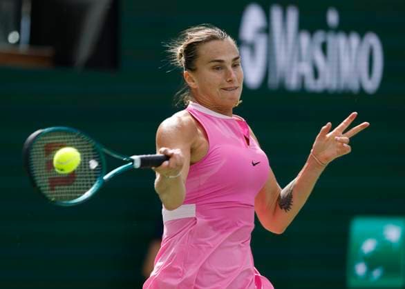 March 11, 2024 Aryna Sabalenka returns a shot against Emma Raducanu of Great Britain during the BNP Paribas Open in Indian Wells, CA. CSM Indian Wells United States of America - ZUMAc04_ 20240311_zma_c04_099 Copyright: xCharlesxBausx