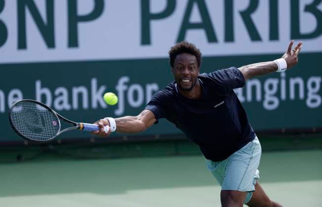 March 11, 2024 Gael Monfils of France returns a shot against Cameron Norrie of Great Britainduring the BNP Paribas Open in Indian Wells, CA. CSM Indian Wells United States of America - ZUMAc04_ 20240311_zma_c04_120 Copyright: xCharlesxBausx