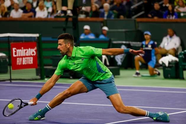 March 11, 2024 Novak Djokovic of Serbia returns a shot against Luca Nardi of Italy during the BNP Paribas Open in Indian Wells, CA. CSM Indian Wells United States of America - ZUMAc04_ 20240311_zma_c04_309 Copyright: xCharlesxBausx