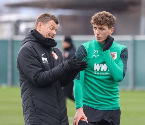 Lars Knudsen Co Coach FC Augsburg , Free kick training with Arne Engels FC Augsburg 27 FC Augsburg, Training,