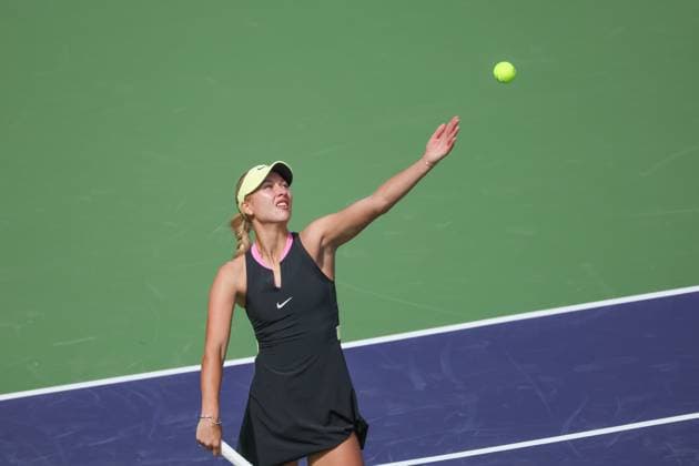 INDIAN WELLS, CA - MARCH 12: Anastasia Potapova serves during the BNP Paribas Open on March 12, 2024 at Indian Wells Tennis Garden in Indian Wells, CA. (Photo by George Walker Icon Sportswire) TENNIS: MAR 12 BNP Paribas Open EDITORIAL USE ONLY Icon240312025