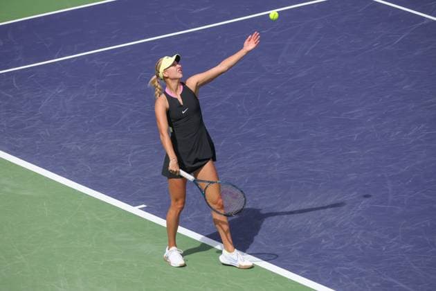 INDIAN WELLS, CA - MARCH 12: Anastasia Potapova serves during the BNP Paribas Open on March 12, 2024 at Indian Wells Tennis Garden in Indian Wells, CA. (Photo by George Walker Icon Sportswire) TENNIS: MAR 12 BNP Paribas Open EDITORIAL USE ONLY Icon240312023