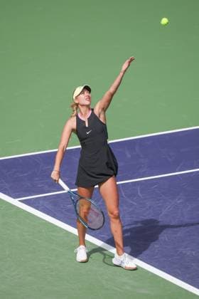 INDIAN WELLS, CA - MARCH 12: Anastasia Potapova serves during the BNP Paribas Open on March 12, 2024 at Indian Wells Tennis Garden in Indian Wells, CA. (Photo by George Walker Icon Sportswire) TENNIS: MAR 12 BNP Paribas Open EDITORIAL USE ONLY Icon240312024