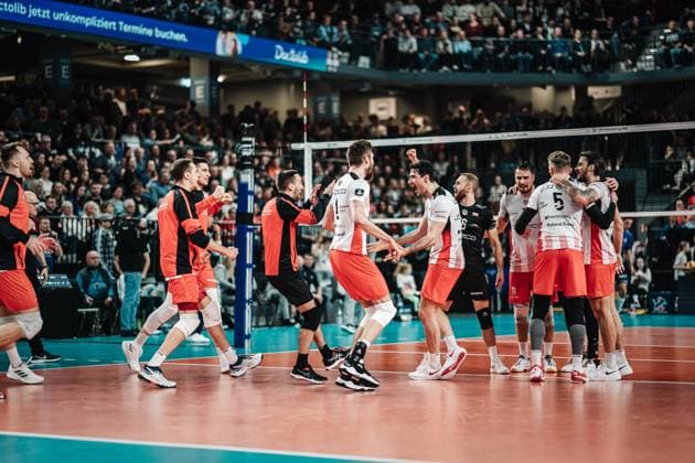 Volleyball Men Season 2023 2024 CEV Volleyball Cup 2024 Final SVG Lüneburg GER vs Asseco Resovia Rzeszow POL 12 03 2024 Asseco Resovia Rzeszow wins against Lüneburg 3 0 Lüneburg LKH Arena Niedersachsen Germany