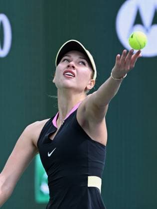INDIAN WELLS, CA - MARCH 12: Anastasia Potapova (RUS) serving during a WTA, Tennis Damen tennis match played on March 12, 2024 during the BNP Paribas Open played at the Indian Wells Tennis Garden in Indian Wells, CA. (Photo by John Cordes Icon Sportswire) TENNIS: MAR 12 BNP Paribas Open EDITORIAL USE ONLY Icon506240312023