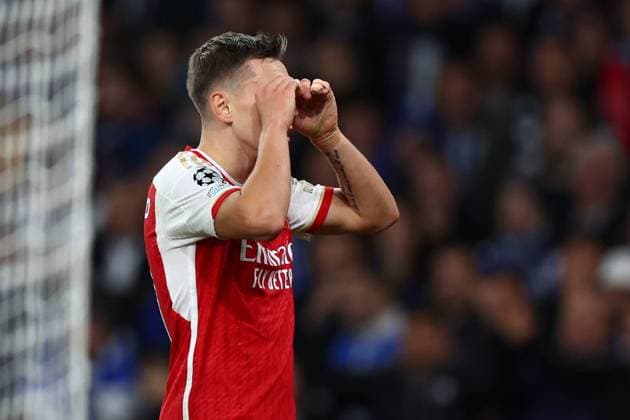 Leandro Trossard of Arsenal celebrates after scoring a goal (1-0) Arsenal v Porto, UEFA Champions League, Round of 16, Second Leg, Football, Emirates Stadium, London, UK - 12 Mar 2024 EDITORIAL USE ONLY No use with unauthorised audio, video, data, fixture lists, club league logos or live services. Online in-match use limited to 120 images, no video emulation. No use in betting, games or single club league player publications. Copyright: xSimonxDael Shutterstockx 14384999q