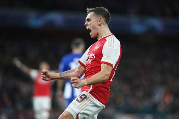 London, March 12th 2024: Leandro Trossard of Arsenal celebrates after scoring (1-0) a goal during the UEFA Champions League round of 16 second leg match between Arsenal and FC Porto at The Emirates Stadium, London, England. (Pedro Soares SPP) Copyright: xPedroxSoaresx xSPPx spp-en-PeSoSp-pedro120324-059