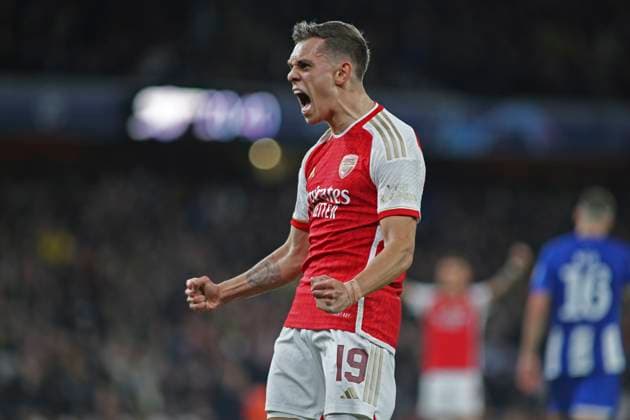 London, March 12th 2024: Leandro Trossard of Arsenal celebrates after scoring (1-0) a goal during the UEFA Champions League round of 16 second leg match between Arsenal and FC Porto at The Emirates Stadium, London, England. (Pedro Soares SPP) Copyright: xPedroxSoaresx xSPPx spp-en-PeSoSp-pedro120324-060