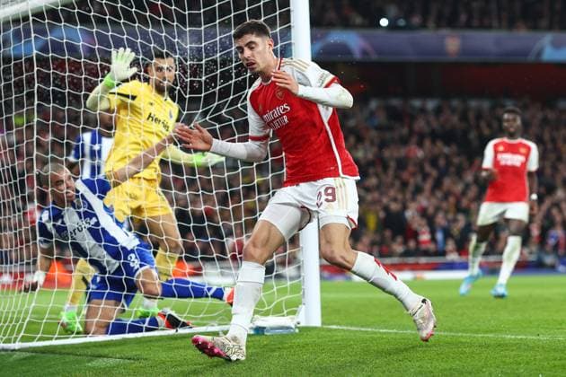 Arsenal gegen Porto 12. März 2024, London UEFA Champions™s League, Achtelfinale, Rückspiel Arsenal gegen Porto Kai Havertz von Arsenal reagiert nach einer vergebenen Chance Foto Charlotte Wilson Abseits London UK  Copyright: xCharlottexWilsonx xOffsidexOffside