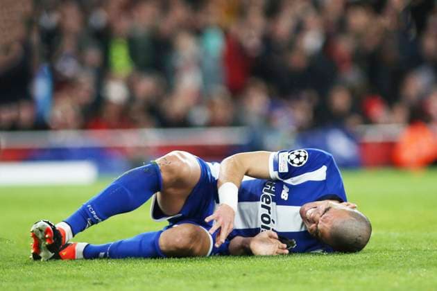 London, March 12th 2024: Pepe of Porto down injured during the UEFA Champions League round of 16 second leg match between Arsenal and FC Porto at The Emirates Stadium, London, England. (Pedro Soares SPP) Copyright: xPedroxSoaresx xSPPx spp-en-PeSoSp-pedrosoares120324-050