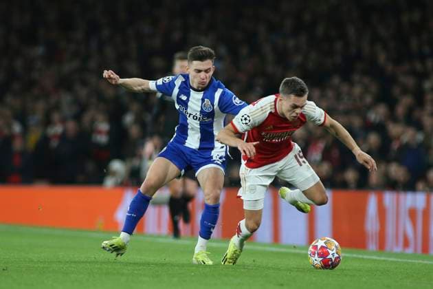 London, March 12th 2024: Lisandro Trossard of Arsenal fouled by Francisco Conceica of Porto during the UEFA Champions League round of 16 second leg match between Arsenal and FC Porto at The Emirates Stadium, London, England. (Pedro Soares SPP) Copyright: xPedroxSoaresx xSPPx spp-en-PeSoSp-pedrosoares120324-054